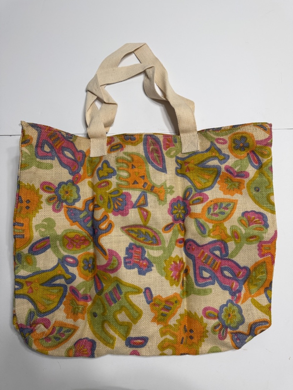 Canvas Floral-Print Tote Bag in Beige